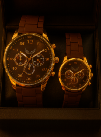 Accesorii si Bijuterii - Set Ceasuri Premium pentru Cuplu – Brown & Gold Edition
