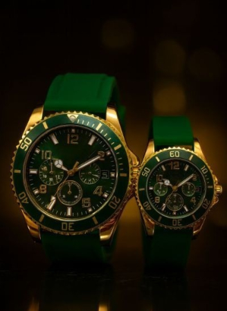 Accesorii si Bijuterii - Set Ceasuri Premium pentru Cuplu - Emerald Green & Gold Royal Set