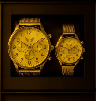 Accesorii si Bijuterii - Set Ceasuri Premium pentru Cuplu – Gold Mesh Edition