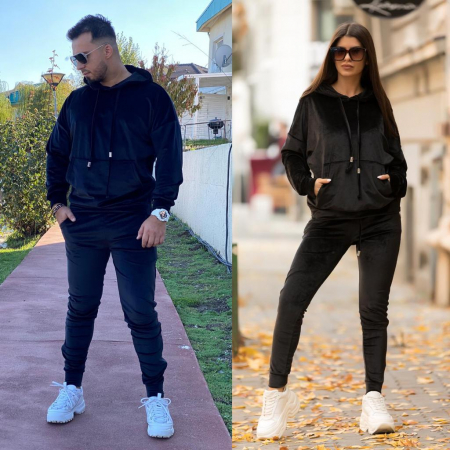 Treninguri si Compleuri - Set cuplu catifea - NEGRU
