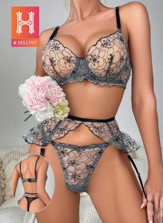 Chiloti - Set Lenjerie Floral Whisper - Gri