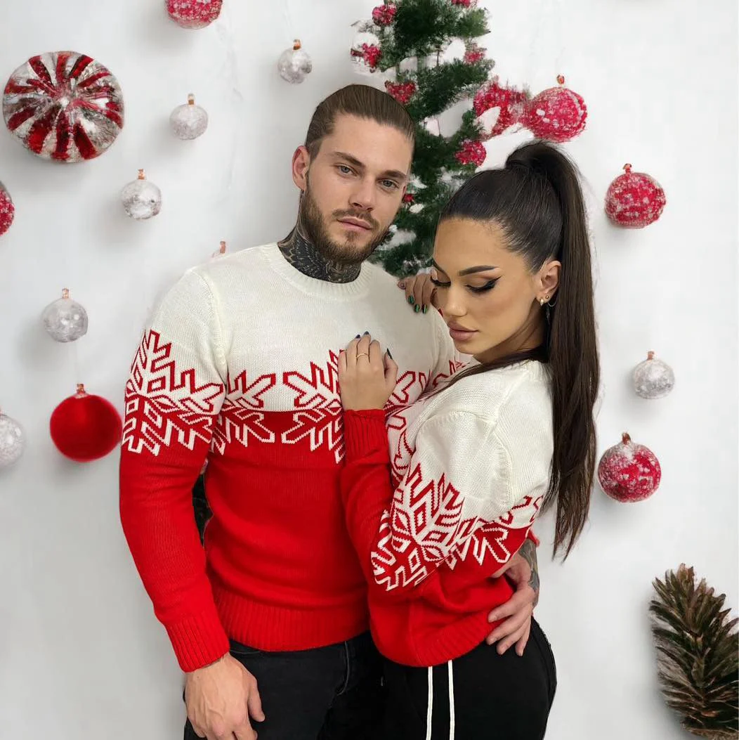 Articole de Crăciun - Set Pulovere Cuplu Snowflake - Rosu