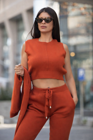 Treninguri si Compleuri - Trening 3 piese tricot - Caramiziu