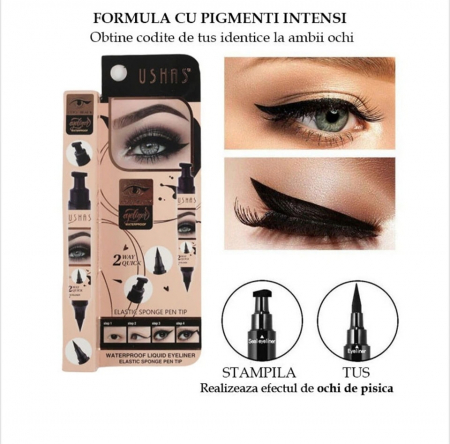 Tus pentru Ochi Tip Carioca cu Stampila, USHAS Waterproof Eyeliner, Negru Intens [1]