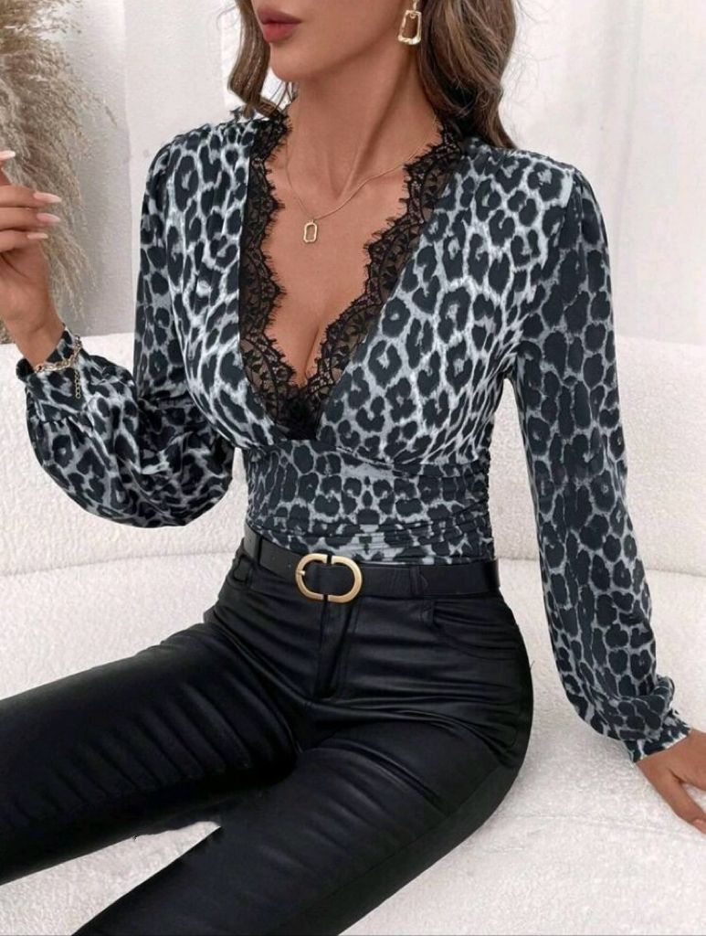 AndraRose Styles Bluza Feline Chic Animal Print XL, Alb