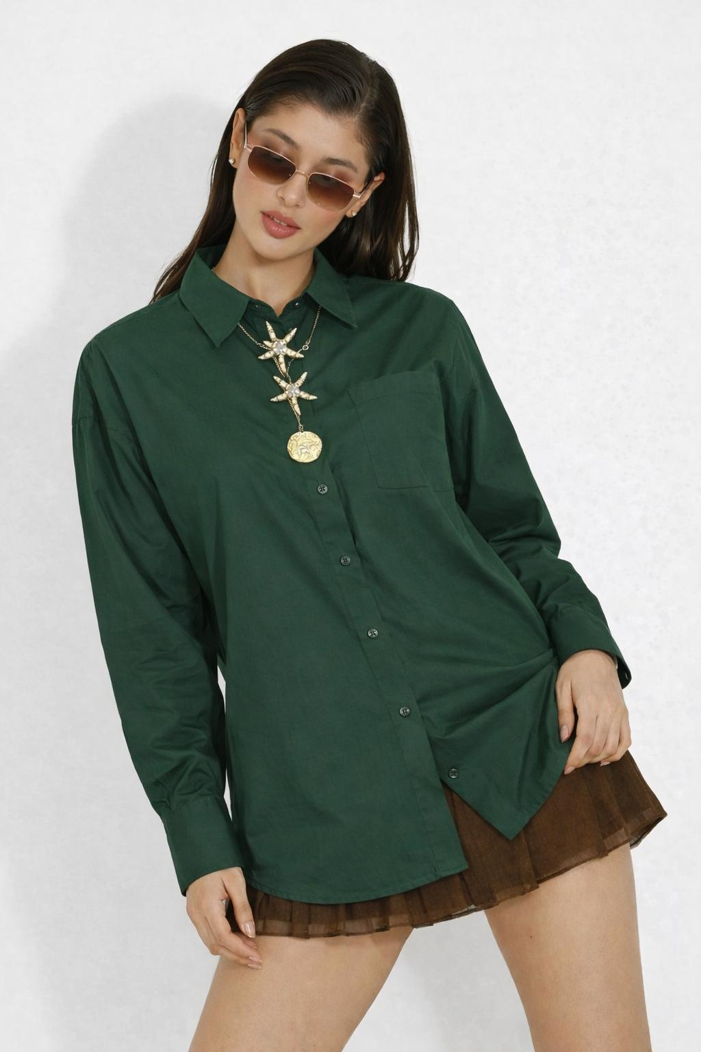 blush cremos Camasa oversized din bumbac - Blush Edition XL, Verde Inchis