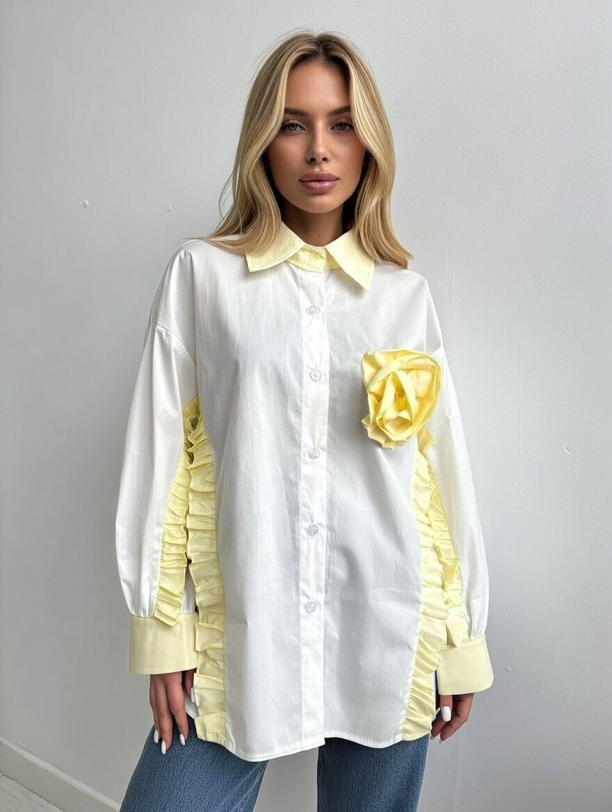 Cămașă statement cu aplicație florală - Ivory Rose Edition S, Galben