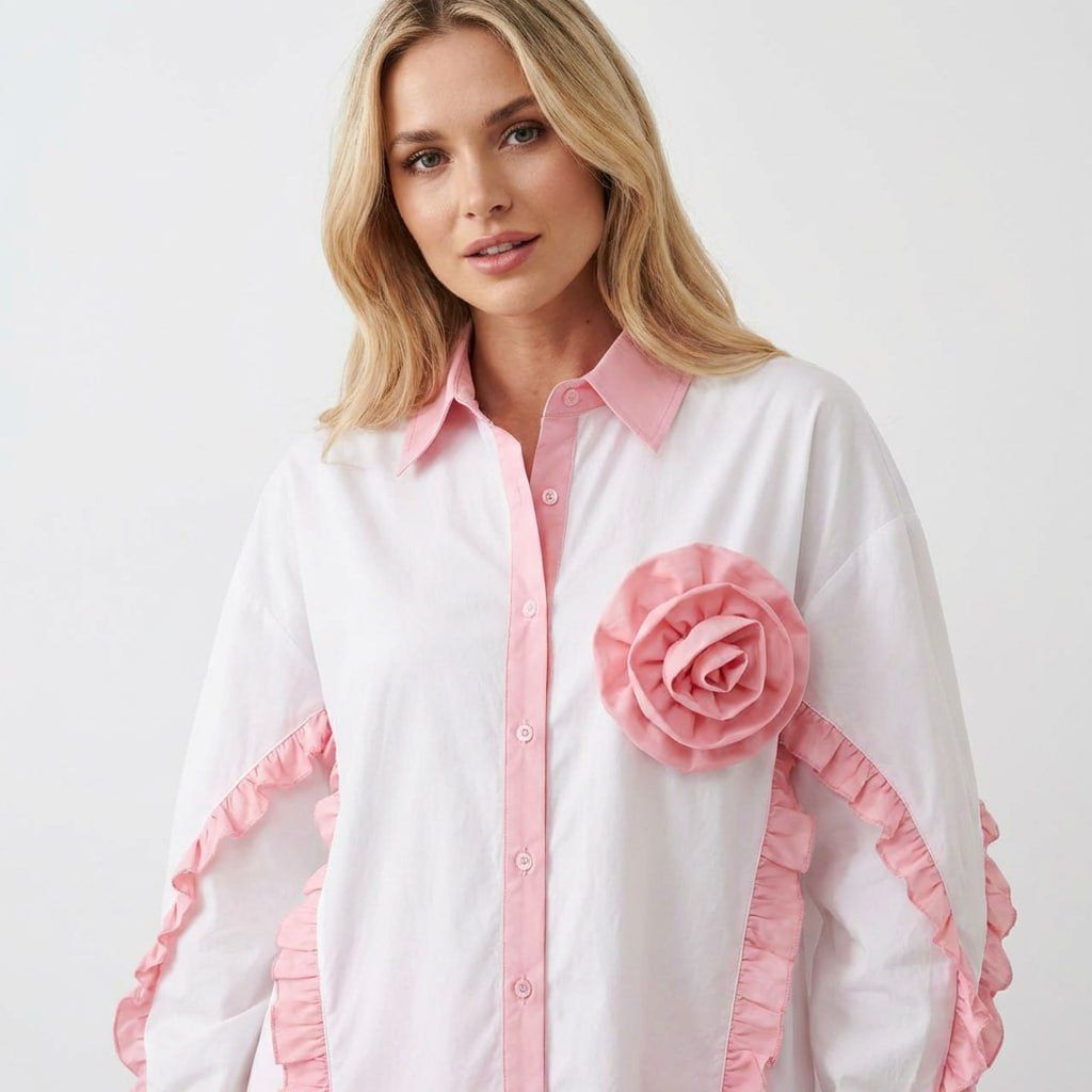Cămașă statement cu aplicație florală - Ivory Rose Edition L, Roz Pudra