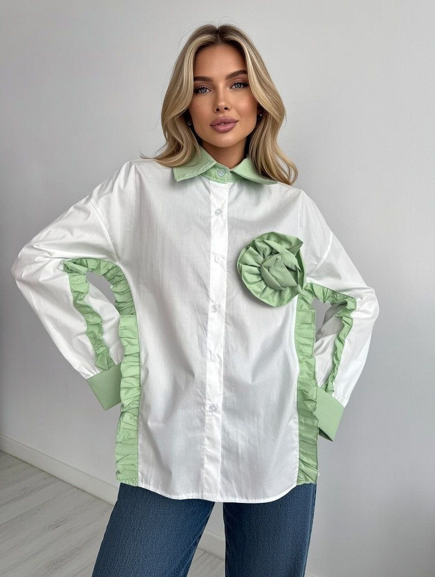 Cămașă statement cu aplicație florală - Ivory Rose Edition L, Verde