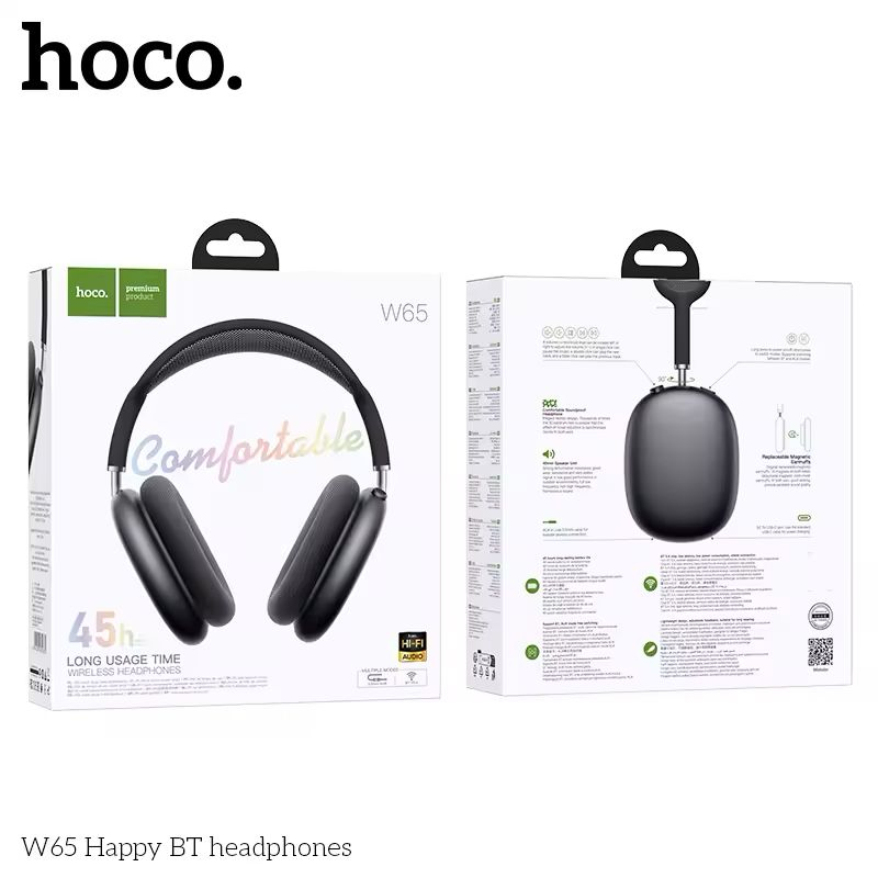happy color pix Casti Wireless, Happy BT HOCO W65, Over Ear, Bluetooth Negru