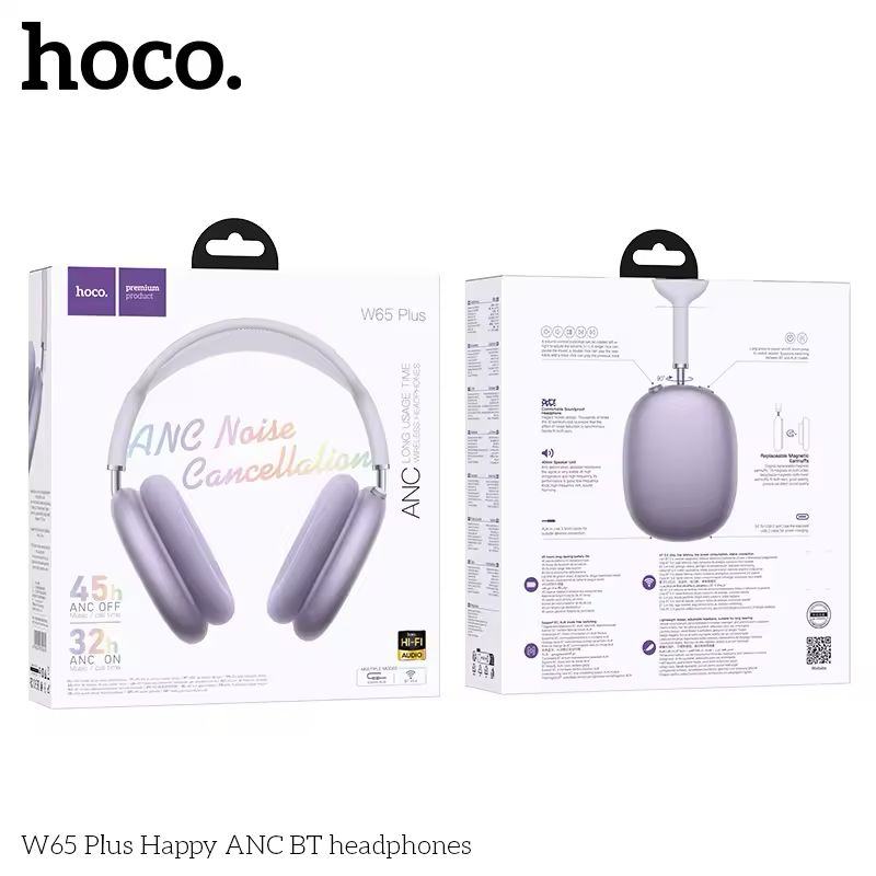 happy color pix Casti Wireless, PLUS Happy ANC BT HOCO W65, Noise Cancellation, Over Ear, Bluetooth Mov