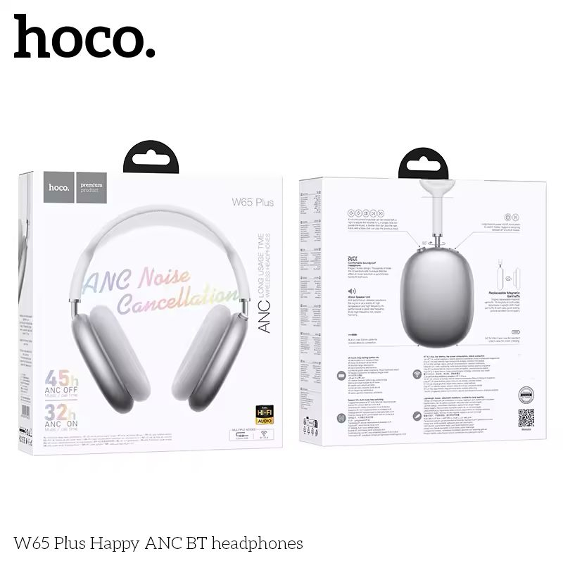 happy color pix Casti Wireless, PLUS Happy ANC BT HOCO W65, Noise Cancellation, Over Ear, Bluetooth Gri