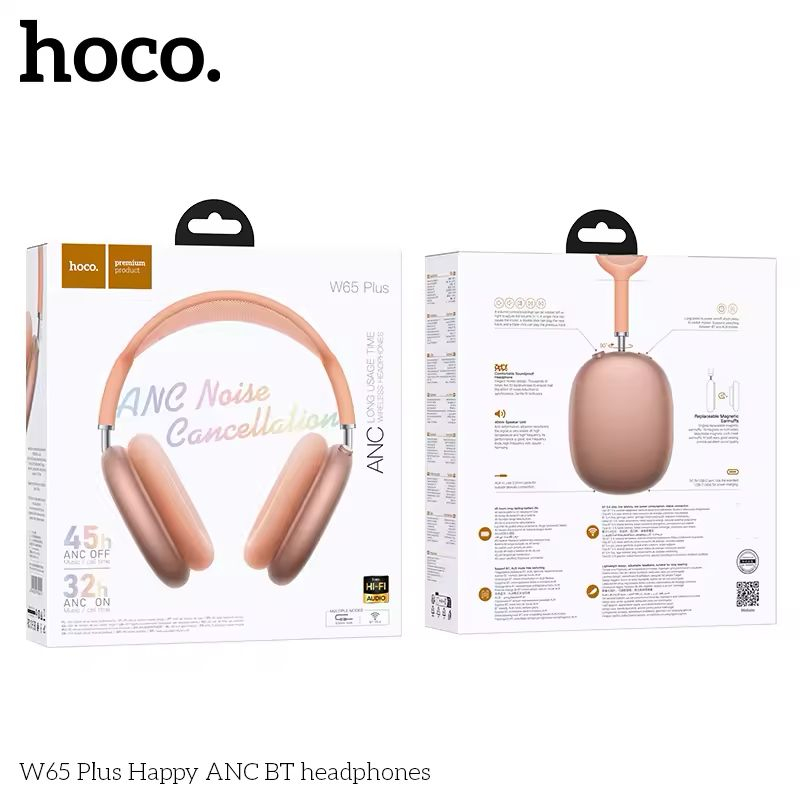 happy color pix Casti Wireless, PLUS Happy ANC BT HOCO W65, Noise Cancellation, Over Ear, Bluetooth Rose Gold