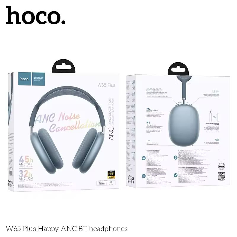 happy color pix Casti Wireless, PLUS Happy ANC BT HOCO W65, Noise Cancellation, Over Ear, Bluetooth Albastru