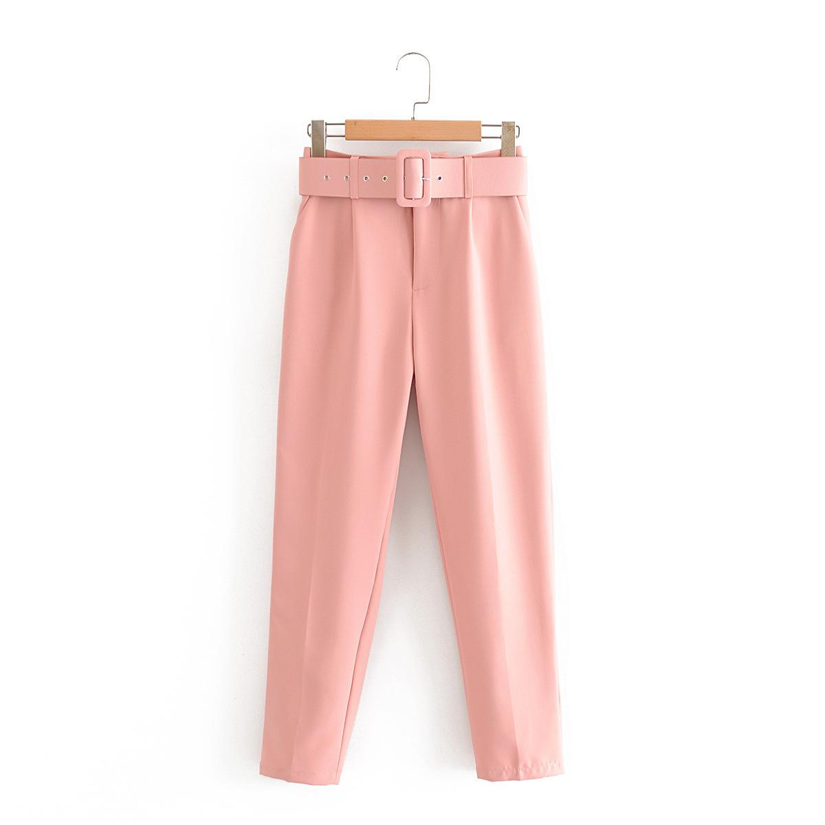 AndraRose Styles Pantaloni Office + Curea CADOU - Roz Pal XL, Roz Pal