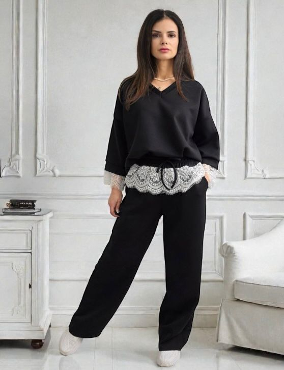 Trening elegant cu detalii din dantelă - Mint Lace Set XS, Negru