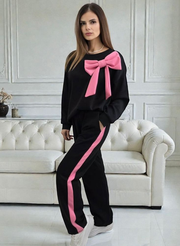 Trening elegant cu fundă decorativă - Bow Set M, Negru