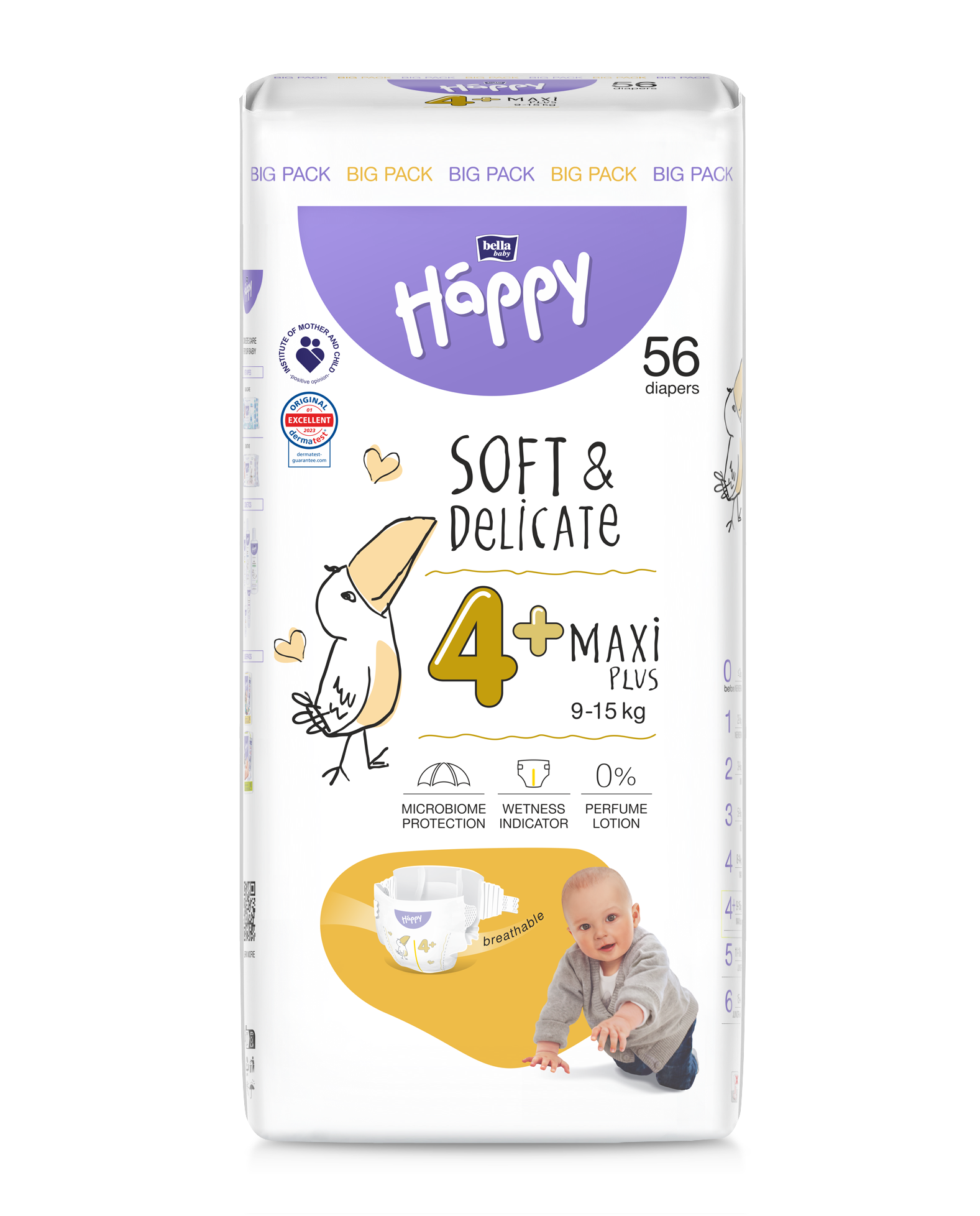Scutece copii - Scutece Happy 4+ Big Pack Maxi 9-15kg 56 buc.