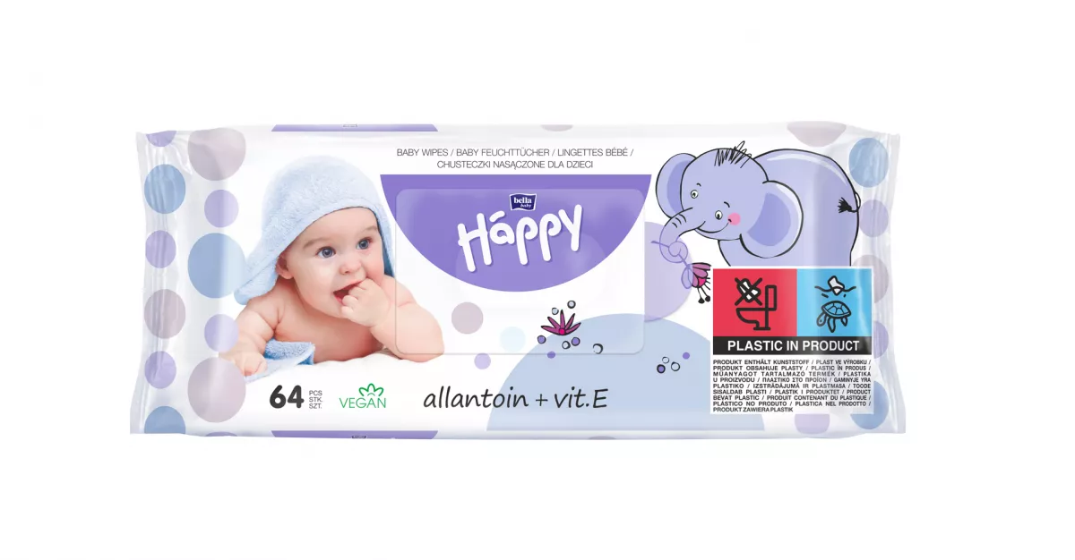 Servetele copii - Servetele Umede Happy Alantoina & Vitamina E 64 buc.