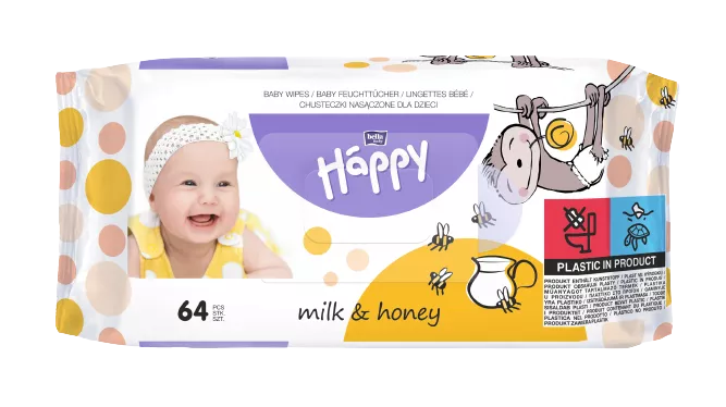 Servetele copii - Servetele Umede Happy Milk & Honey 64 buc.