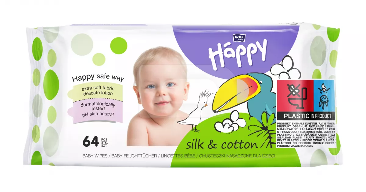 Servetele copii - Servetele Umede Happy Silk & Cotton 64 buc.