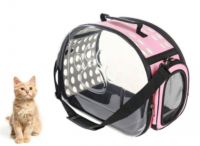 Geanta de transport pentru caini sau pisici, pereti transparenti, roz [2]