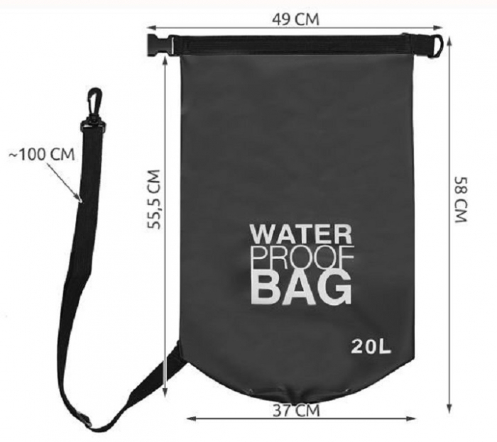 Geanta impermeabila de mare Dry-Bag 20 litri 55 x 37cm neagra [2]