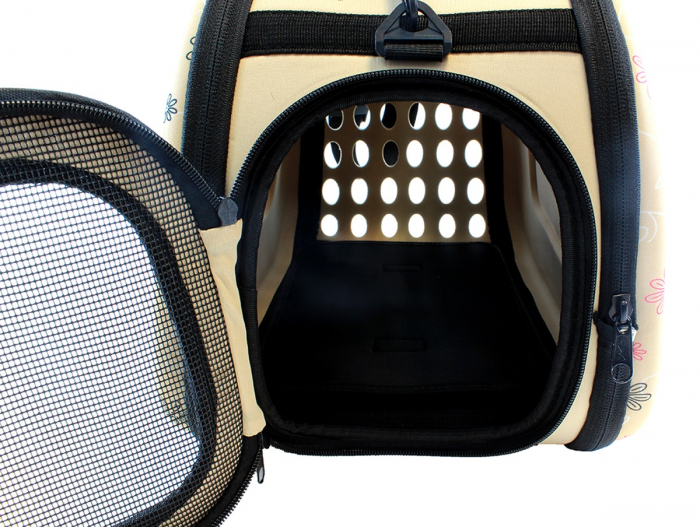 Geanta Transport Animale de Companie talie mica cu inchidere dubla 35x20x22 cm bej [6]