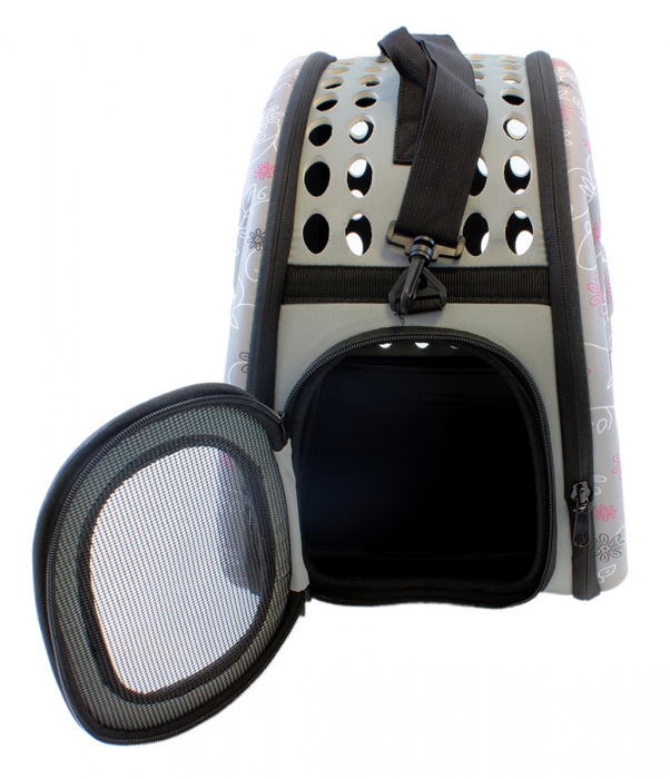 Geanta Transport Animale de Companie talie mica cu inchidere dubla 35x20x22 cm Gri [6]