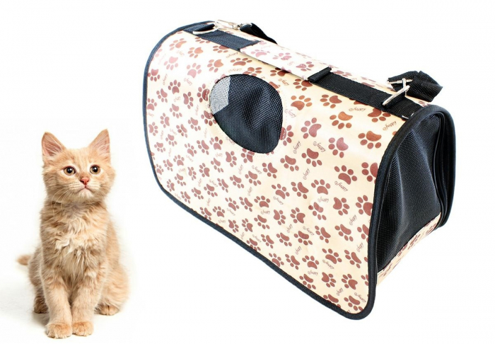 Geanta transport caini sau pisici 45x20x27 cm, pliabila, bej imprimeu  labute [2]