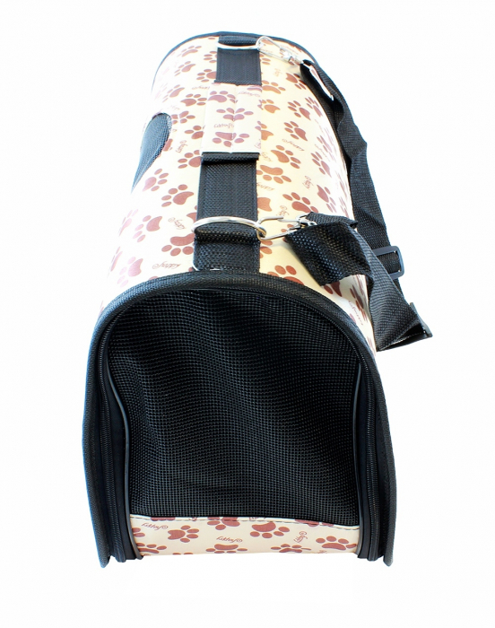Geanta transport caini sau pisici 45x20x27 cm, pliabila, bej imprimeu  labute [3]