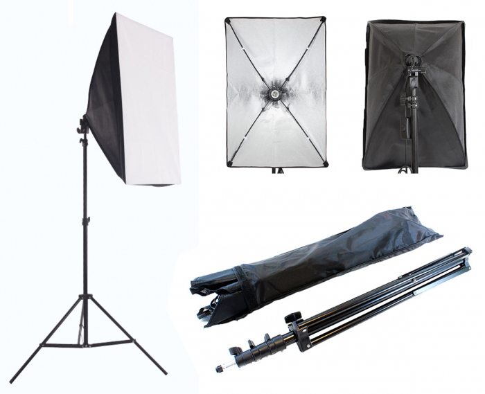Kit Lumina Continua Softbox 70x50cm pentru Studio Foto cu 1 filtru difuzie si Suport Trepied Reglabil 78-230cm [6]