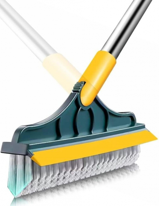 Matura 2in1 Perie cu Racleta pentru Spalat Podeaua Anete®, Cap Detasabil/Rotativ 120°, Perii in Forma de V,  Otel Inoxidabil, Plastic/Polipropilena, 100x22cm, Verde-galben [5]