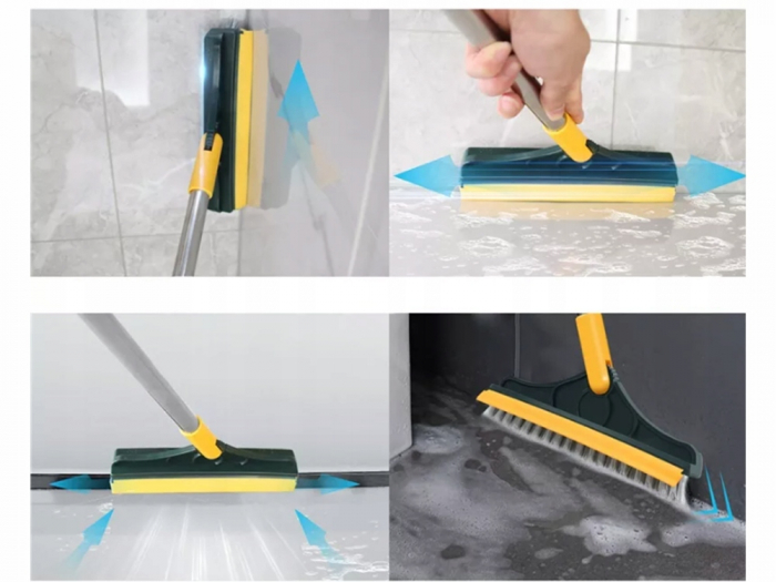 Matura 2in1 Perie cu Racleta pentru Spalat Podeaua Anete®, Cap Detasabil/Rotativ 120°, Perii in Forma de V,  Otel Inoxidabil, Plastic/Polipropilena, 100x22cm, Verde-galben [6]
