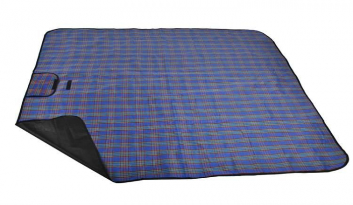 Patura Picnic Impermeabila, Pliabila Cu Maner, Albastra model  tartan [4]