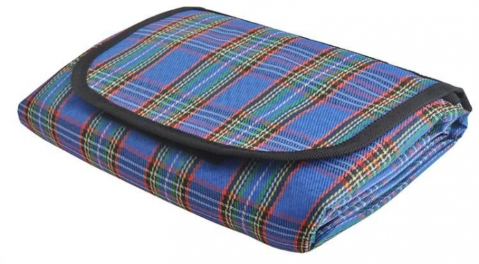 Patura Picnic Impermeabila, Pliabila Cu Maner, Albastra model  tartan [6]