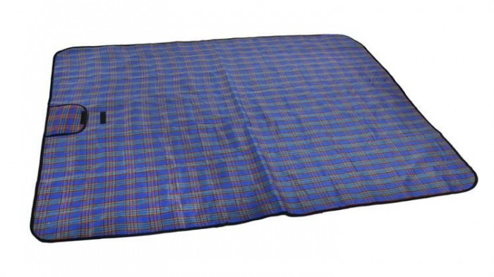Patura Picnic Impermeabila, Pliabila Cu Maner, Albastra model  tartan [8]