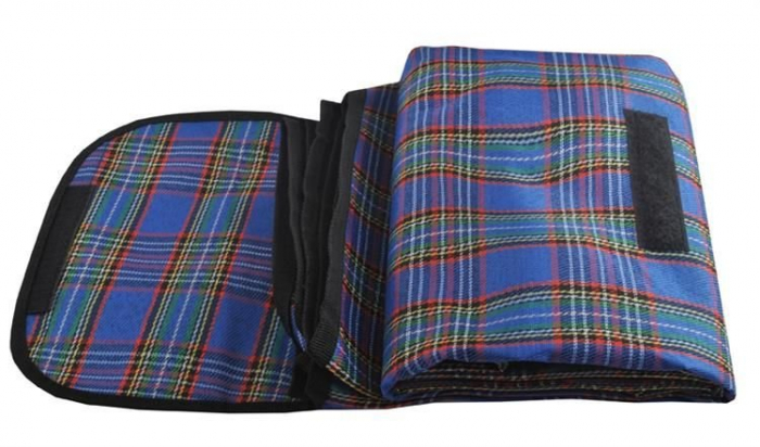 Patura Picnic Impermeabila, Pliabila Cu Maner, Albastra model  tartan [5]