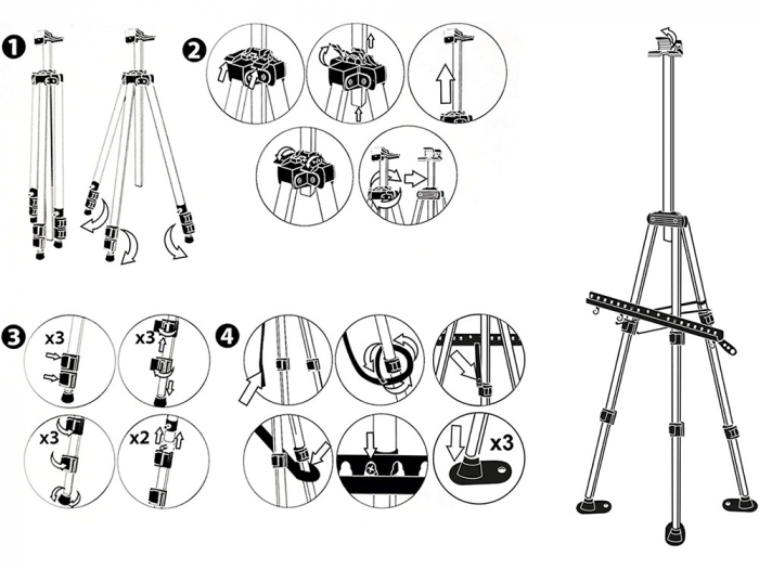 Sevalet de pictura din aluminiu, Reglabil 50 x 160 cm, Picioare auto-nivelante, Husa depozitare inclusa, Negru [5]
