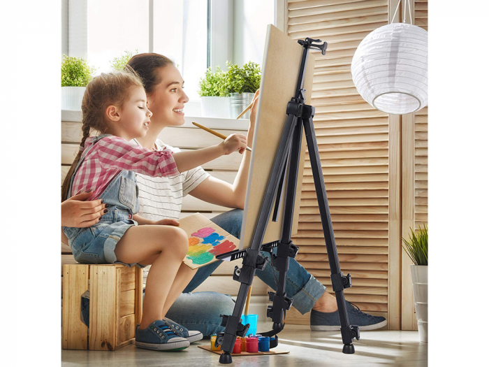 Sevalet de pictura din aluminiu, Reglabil 50 x 160 cm, Picioare auto-nivelante, Husa depozitare inclusa, Negru [8]