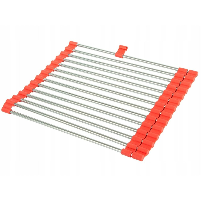 Suport multifunctional pliabil, scurgator vase usor de curatat si depozitat, finisaj inox si silicon de culoare rosu, 53.5cm x 28.5cm [2]