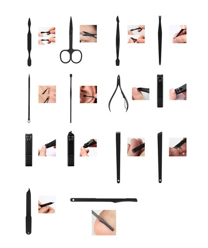 Trusa de unghii 15 piese, manichiura, indepartare puncte negre, penseta si instrument curatare auriculara clutch negru [8]
