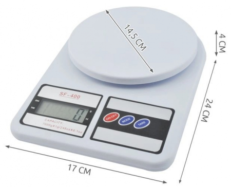 Cantar de bucatarie afisaj LCD 0.6 inch functie Tara capacitate maxima 7 kg indicator baterie descarcata alb [1]