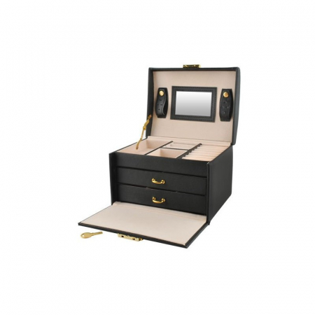 Cutii bijuterii - Caseta Bijuterii Cu 3 Sertare, Interior Catifea, Sistem De Inchidere, Neagra
