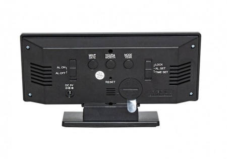 Ceas desteptator multifunctional, Iso Trade, Plastic, Functie de termometru/snooze, Aspect de oglinda, 19x10 cm, Negru [2]