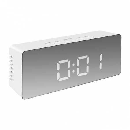 Ceasuri decorative - Ceas electronic alarma 12/24h , Oglinda, Modern, Functia termometru °C/°F, USB, Alb
