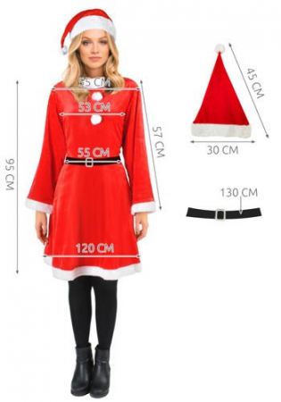 Costum Craciunita,rochie, caciula, curea, marime universala, rosu-alb, petreceri [2]