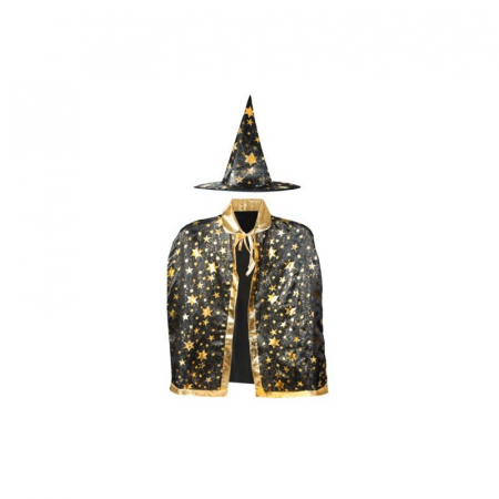 Masti si costume carnaval - Costum Halloween Pentru Copii, Palarie Si Pelerina Cu Stelute Aurii