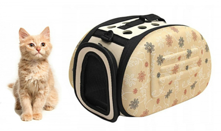 Geanta Transport Animale de Companie talie mica cu inchidere dubla 35x20x22 cm bej [1]