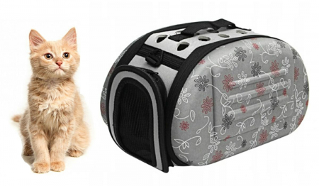 Geanta Transport Animale de Companie talie mica cu inchidere dubla 35x20x22 cm Gri [1]